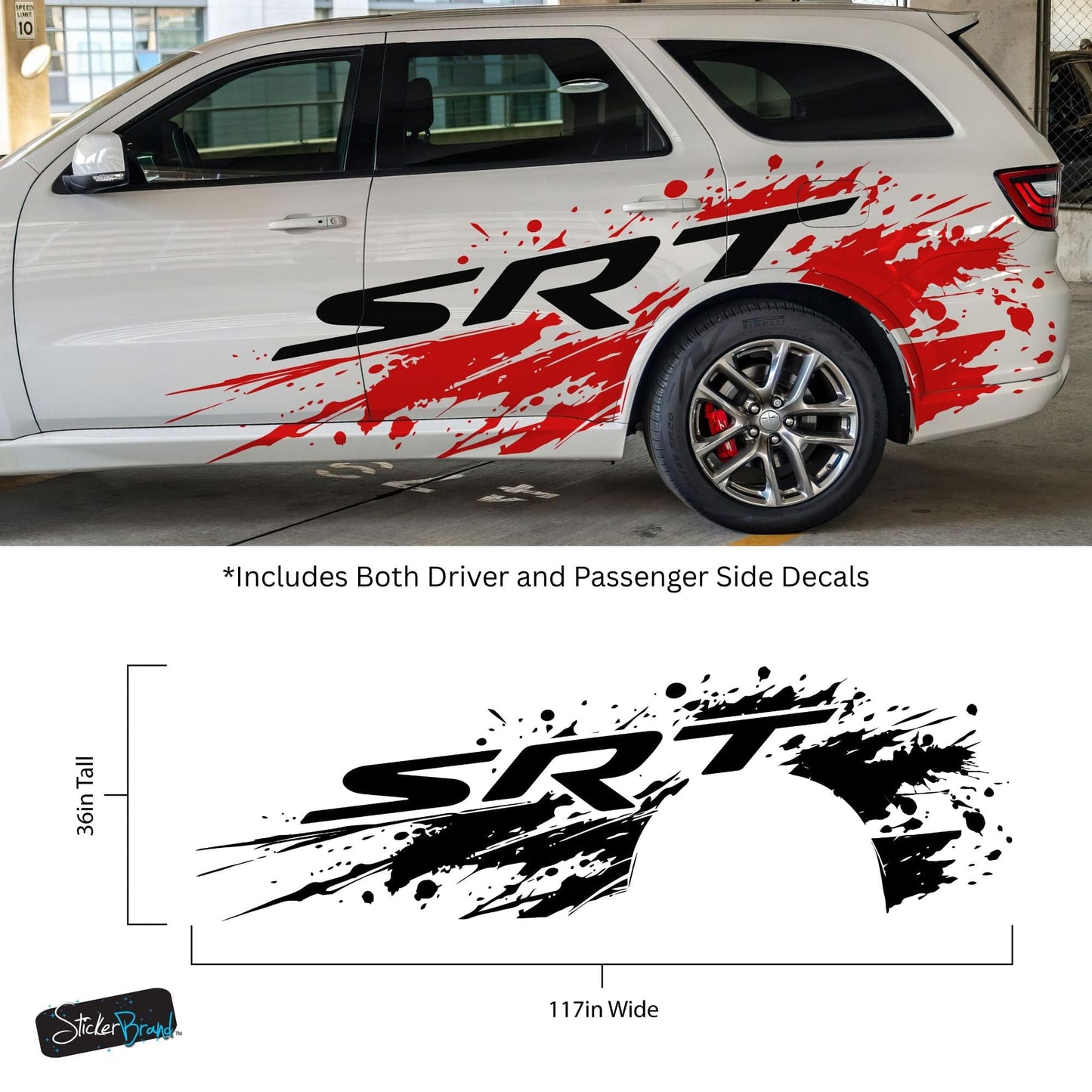 SRT Splatter Car Decal. For Challenger, Charger, Durango. Mopar. #7086-Sup