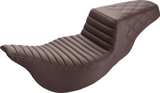 SADDLEMEN Step-Up Seat - Extended Reach - Front Tuck-n-Roll/Rear Lattice Stitch - Brown - FL '08-'23 808-07B-176BREX