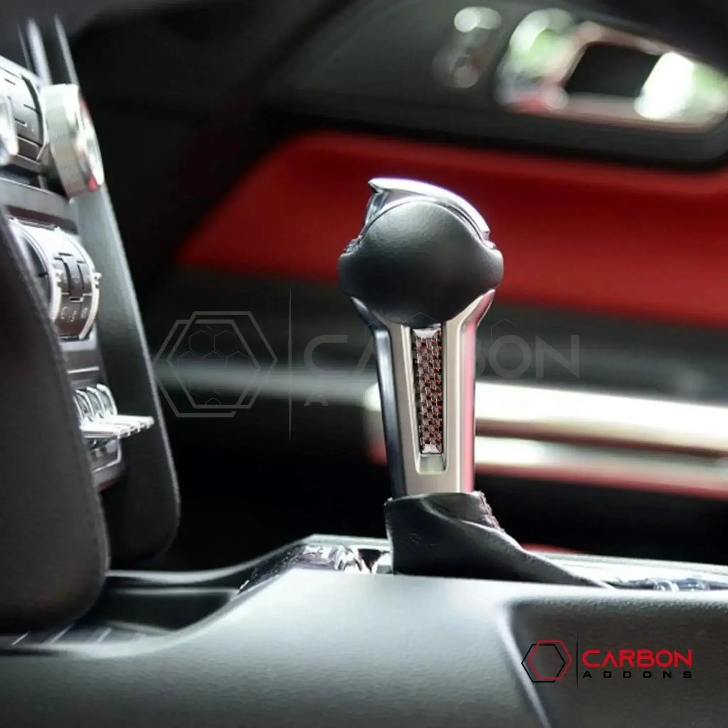 Carbon Fiber Shift Knob Side Trim Overlay for 2015–2023 Ford Mustang