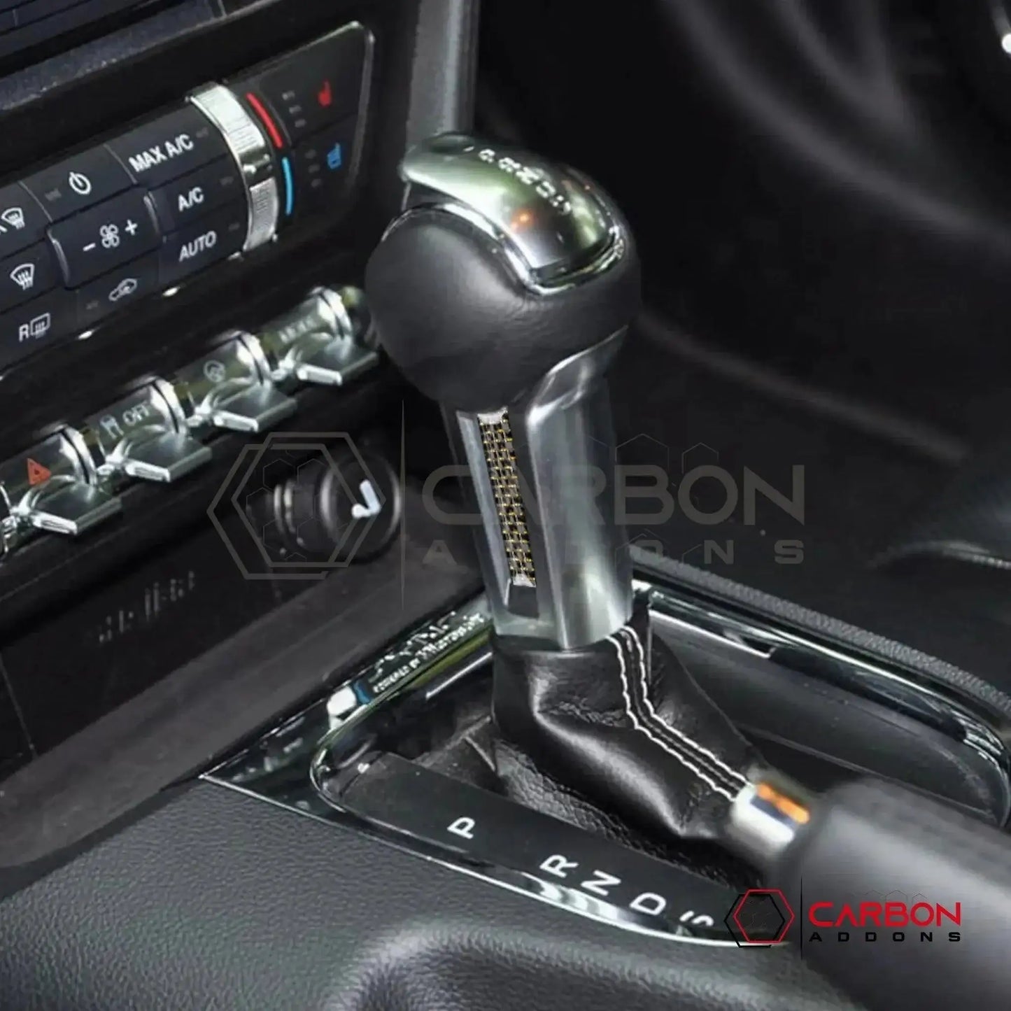 Carbon Fiber Shift Knob Side Trim Overlay for 2015–2023 Ford Mustang