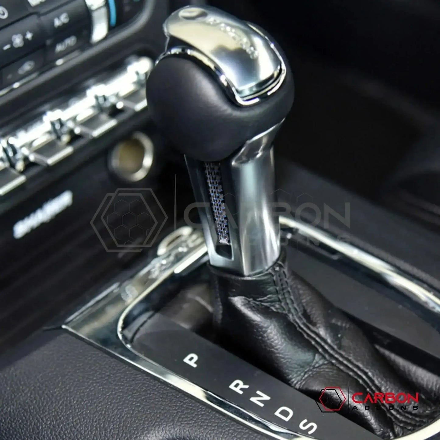 Carbon Fiber Shift Knob Side Trim Overlay for 2015–2023 Ford Mustang