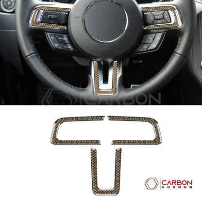 Reflective Carbon Fiber Steering Wheel Chrome Trim Overlay for 2015–2023 Ford Mustang