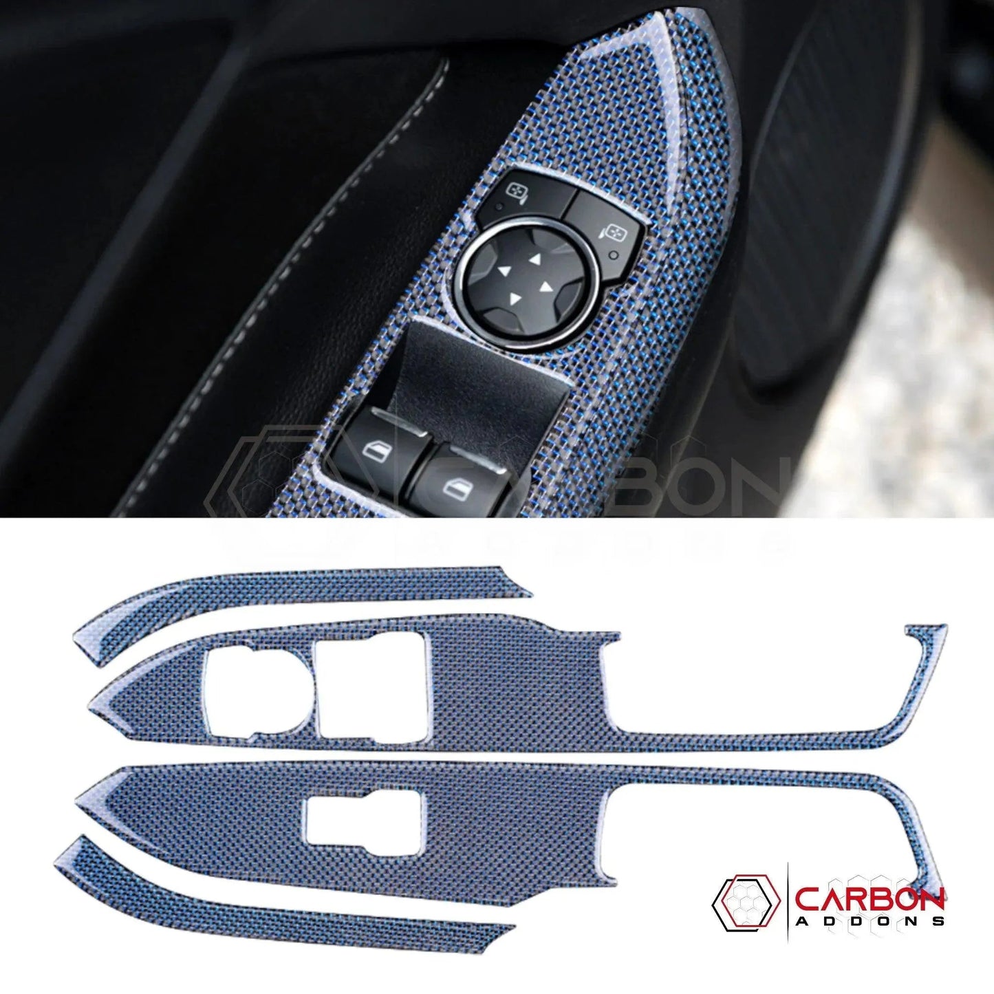 2015-2023 Mustang Reflective Carbon Fiber Window Switch Trim Overlay