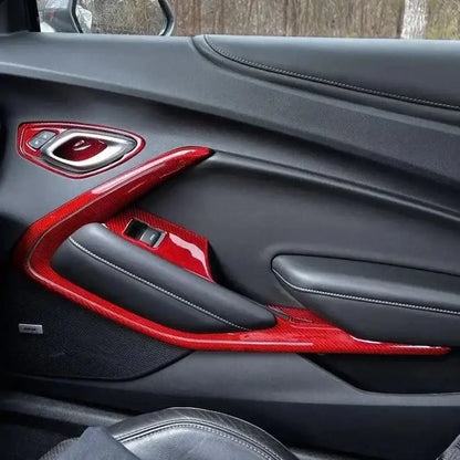 2016-2024 Camaro Real Carbon Fiber Interior Door Panel Chrome Trim Cover