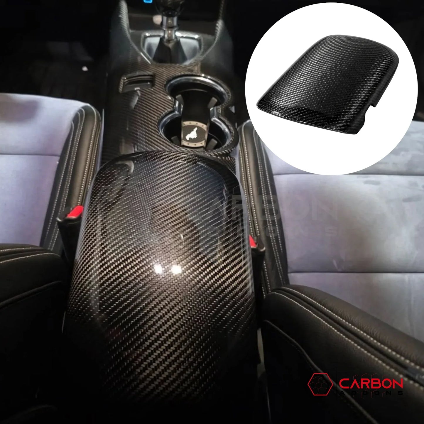 Real Carbon Fiber Center Console Armrest Cover for 2024+ Ford Mustang