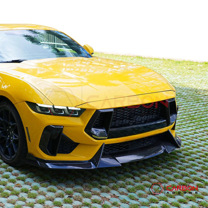 Real Carbon Fiber Front Lip Splitter for 2024+ Ford Mustang GT (3-Piece Set)