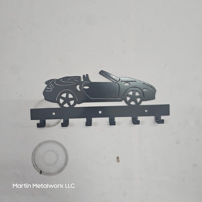 Porsche 911 Convertible Key Hanger – Steel Wall Mounted Key Rack – Sport Car Organizer 12"x6" Garage Entryway Decor