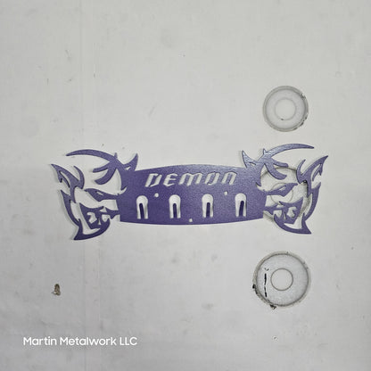 Dodge Demon Muscle Car Key Hanger – Steel Wall Mounted 4-Hook Key Rack – Garage Organizer 12"x4"