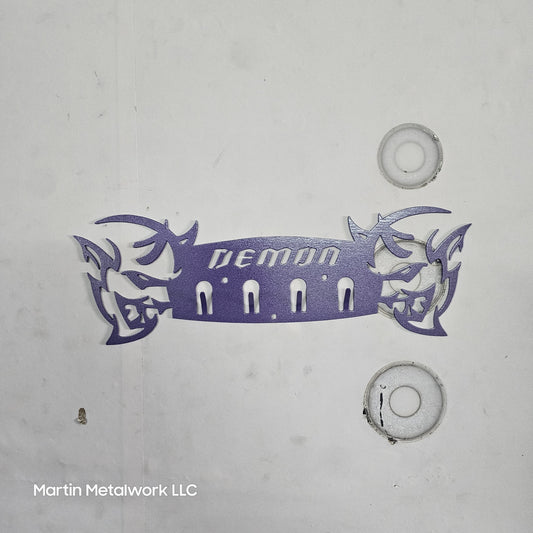 Dodge Demon Muscle Car Key Hanger – Steel Wall Mounted 4-Hook Key Rack – Garage Organizer 12"x4"