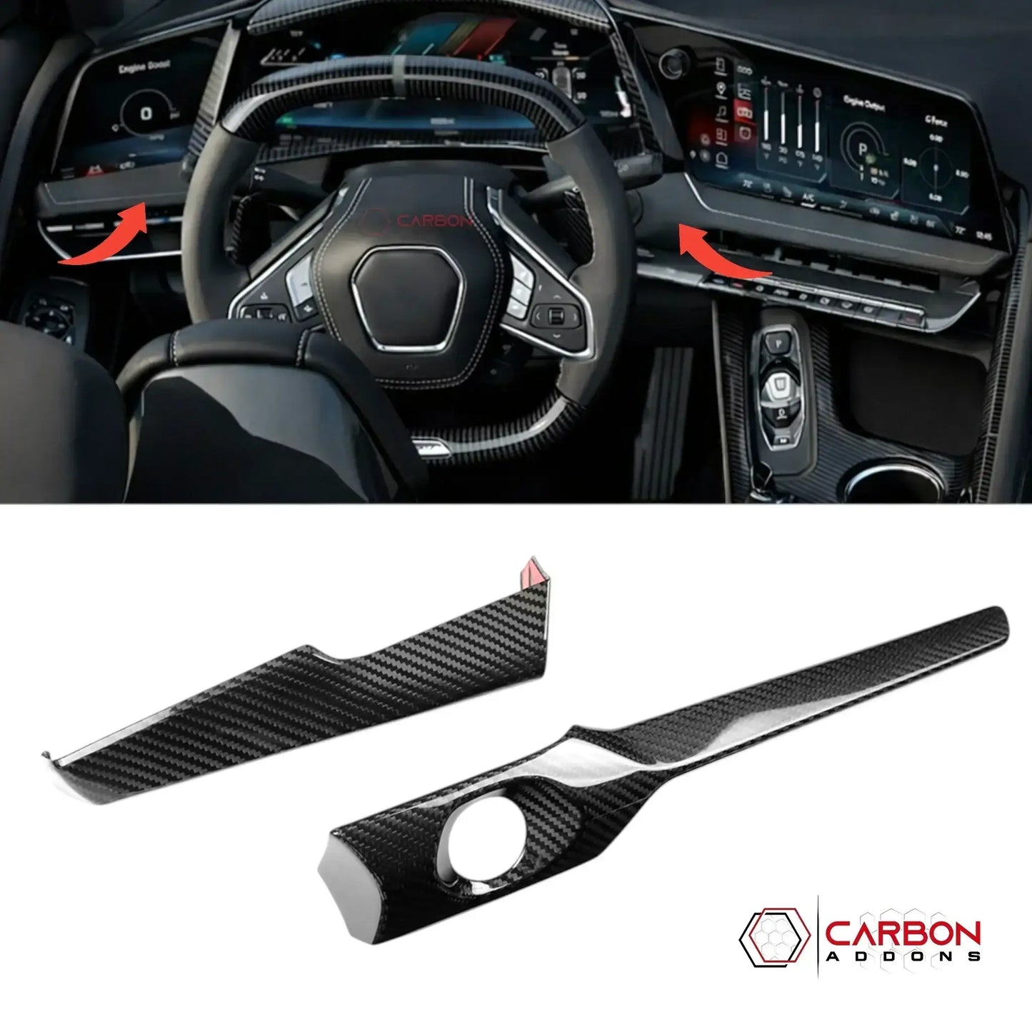 2026+ C8 Corvette Carbon Fiber Infotainment Lower Dash Trim Covers