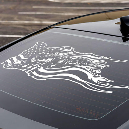 Military Soldier Flag Truck / Car Decal Sticker. Veteran Flag Window Sticker. #6967