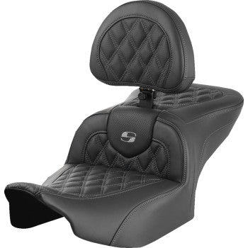 SADDLEMEN RoadSofa™ Seat - with Backrest - Lattice Stitch - Gray Stitch - FLTR/FLHX '23-'24 823-07-182B2