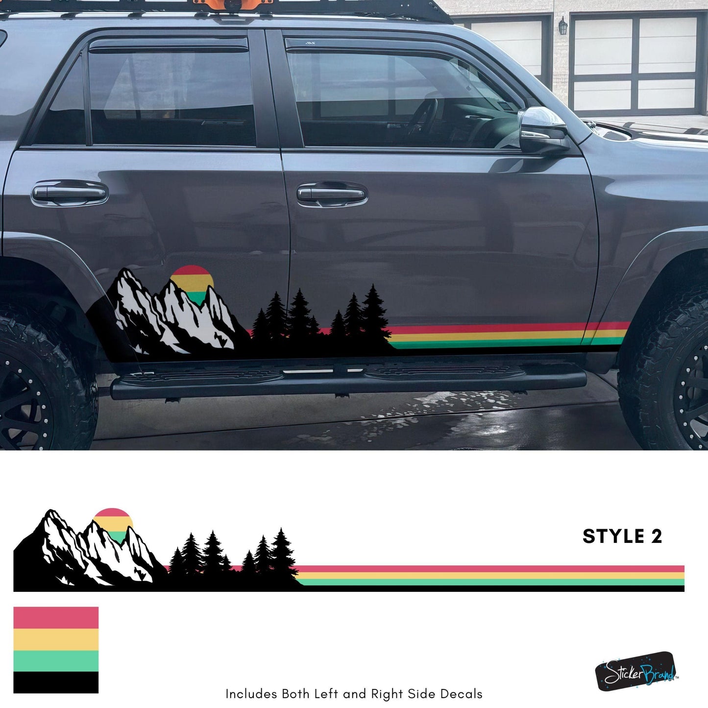 Mountain Forest Sunset Truck/Car Decal. Yellow, Orange, Red Color Scheme. #6811