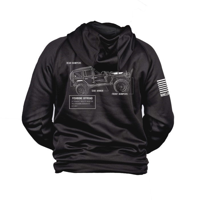 Fishbone Offroad Schematic Unisex Tailgater Hoodie - Black