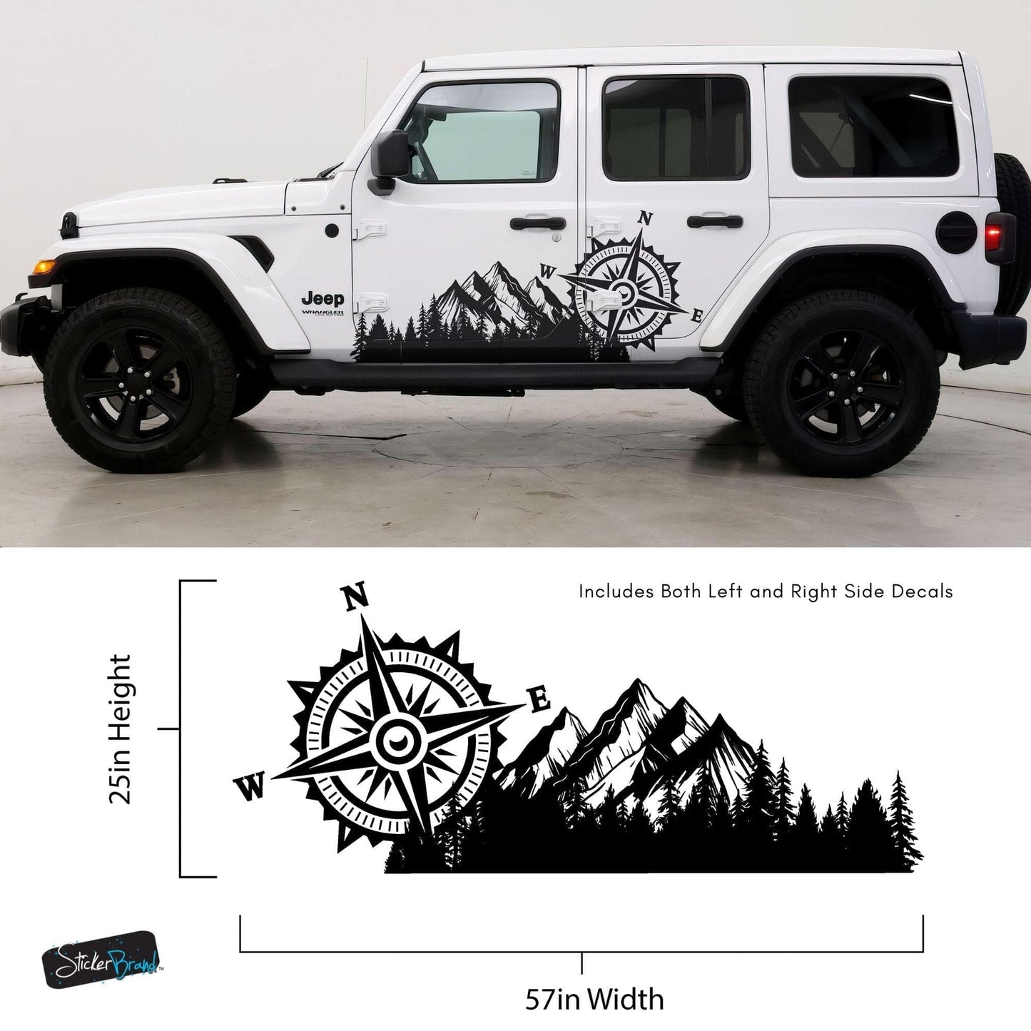 Mountain with Compass Truck Graphic Decal Sticker. Off-Road Overlander. #6909