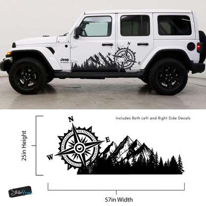 Mountain with Compass Truck Graphic Decal Sticker. Off-Road Overlander. #6909