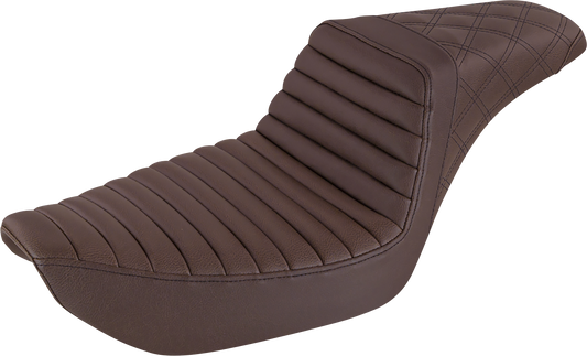 SADDLEMEN Step-Up Seat - Front Tuck-n-Roll/Rear Lattice Stitch - Brown - Dyna 896-04-176BR