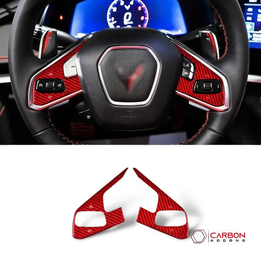 C8 Corvette Real Carbon Fiber Steering Wheel Button Trim Covers | Interior Overlay (2020–2026)