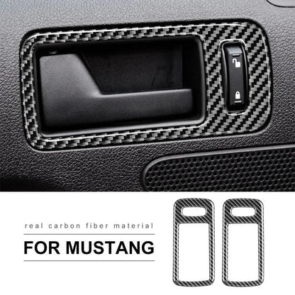 2pcs Set Carbon Fiber Interior Door Handle Trim Overlay For Mustang 2010-2014