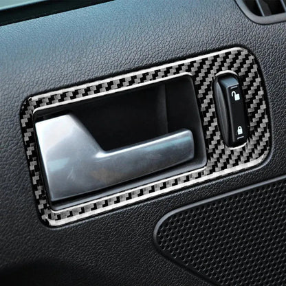 2pcs Set Carbon Fiber Interior Door Handle Trim Overlay For Mustang 2010-2014