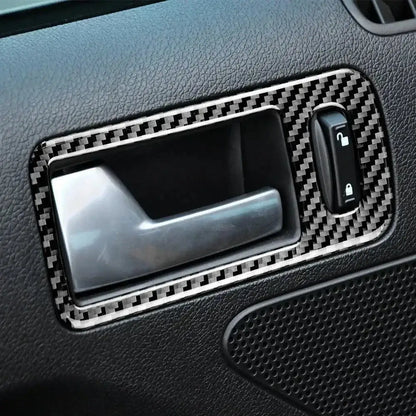 2pcs Set Carbon Fiber Interior Door Handle Trim Overlay For Mustang 2010-2014