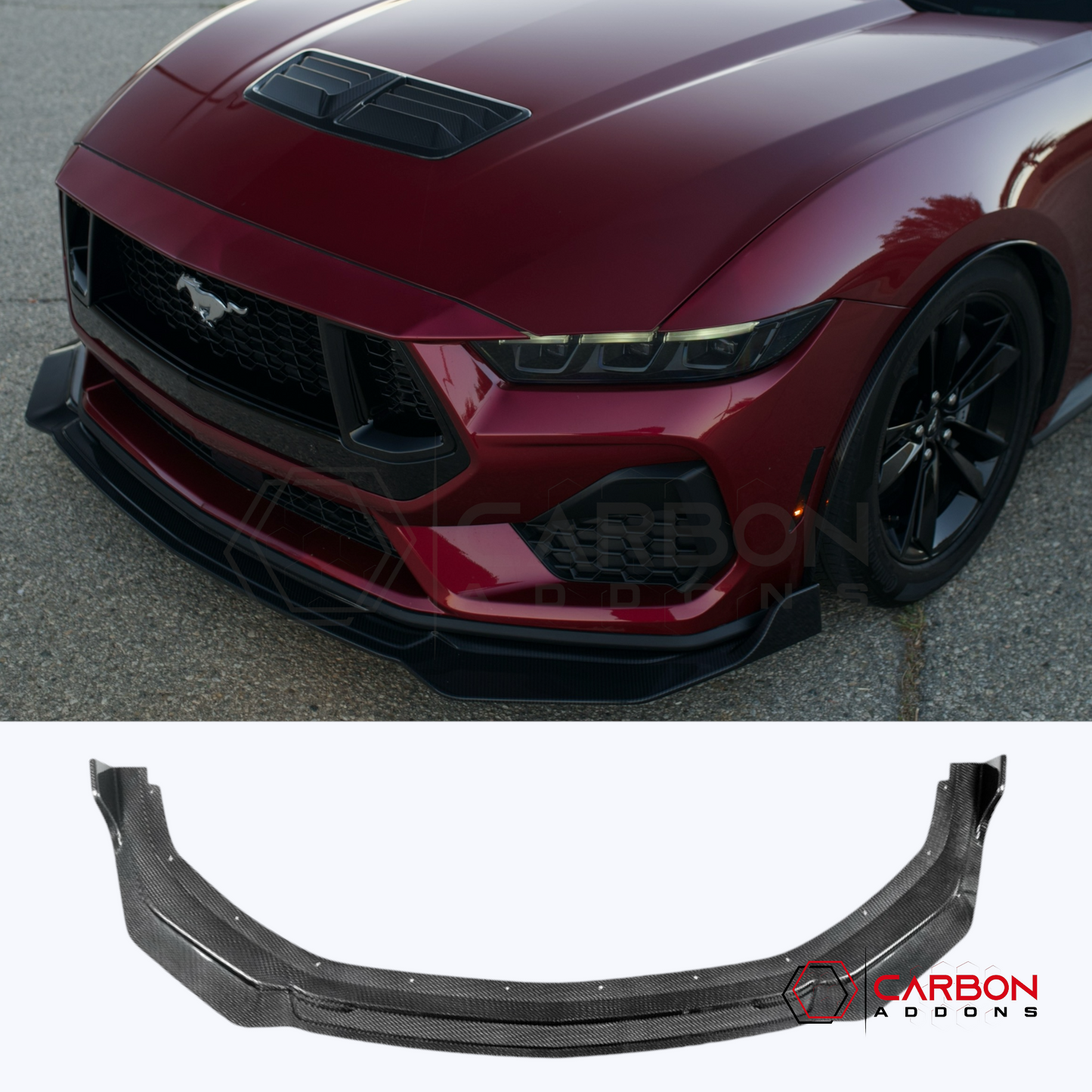 2024+ Mustang S650 GT Ecoboost Real Carbon Fiber Front Bumper Lip Splitter Extension | 1pc