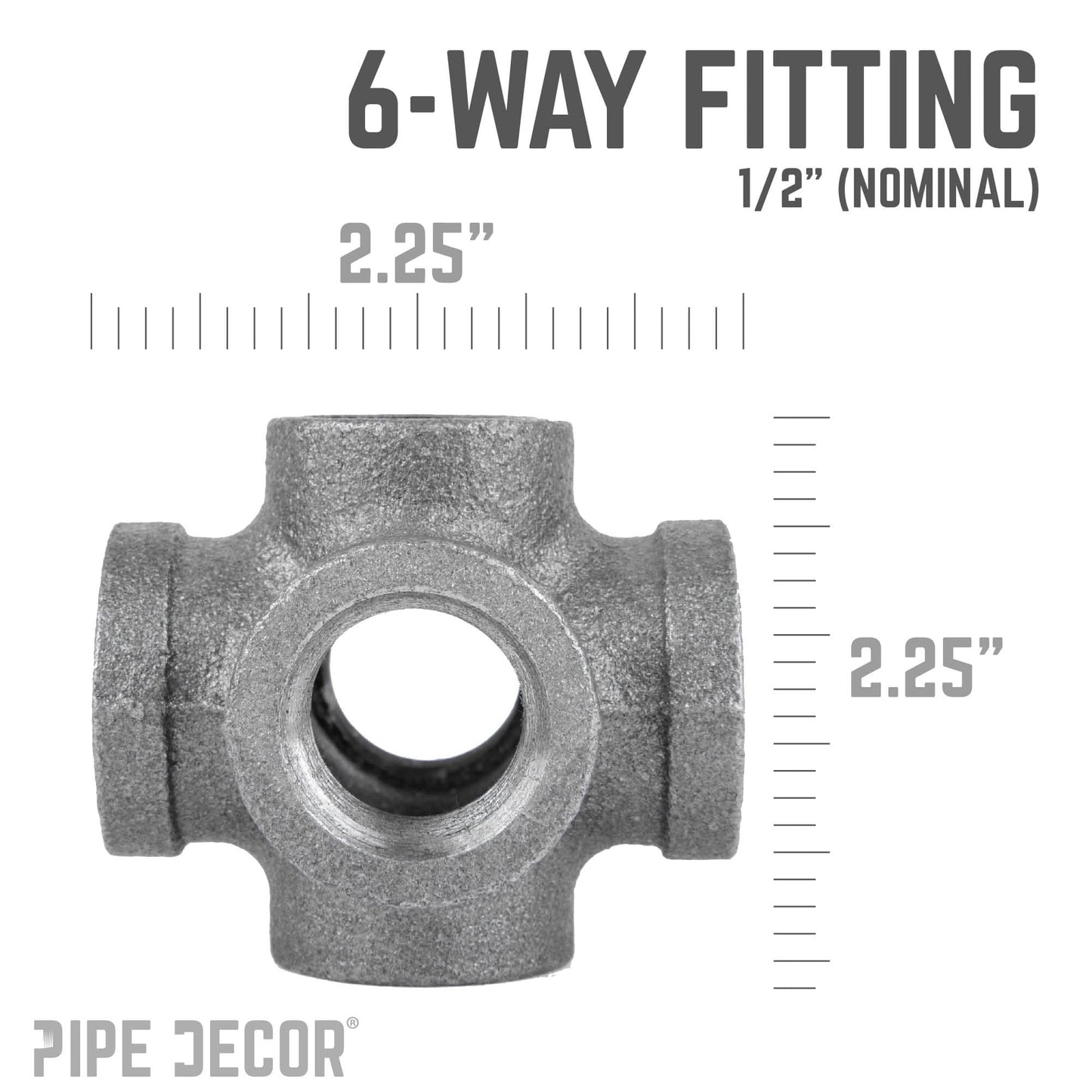 1/2 in. Black 6-Way Fitting