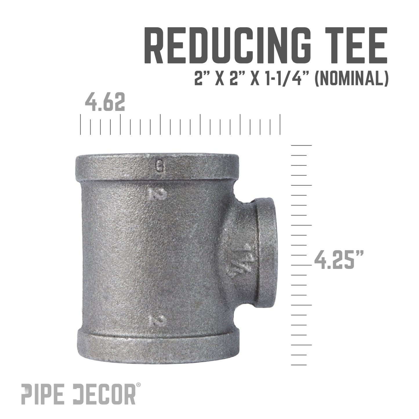 2 in. x 2 in. x 1 1/4 in. Black Reducing Tee