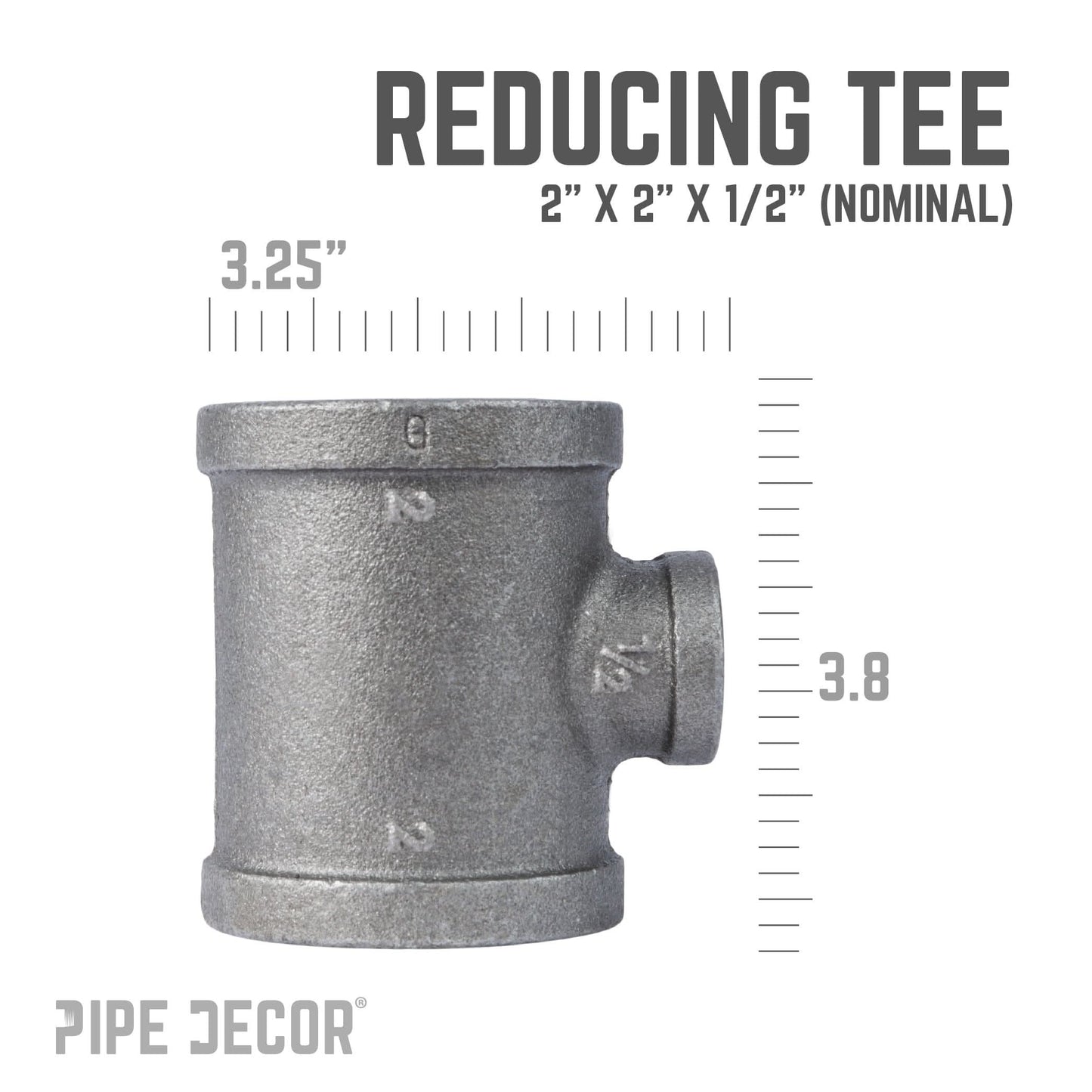 2 in. x 2 in. x 1/2 in. Black Reducing Tee
