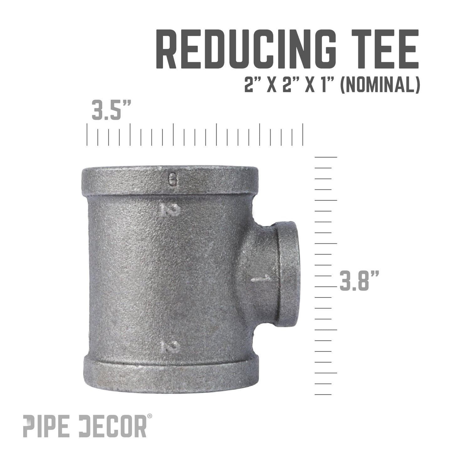 2 in. x 2 in. x 1 in. Black Reducing Tee