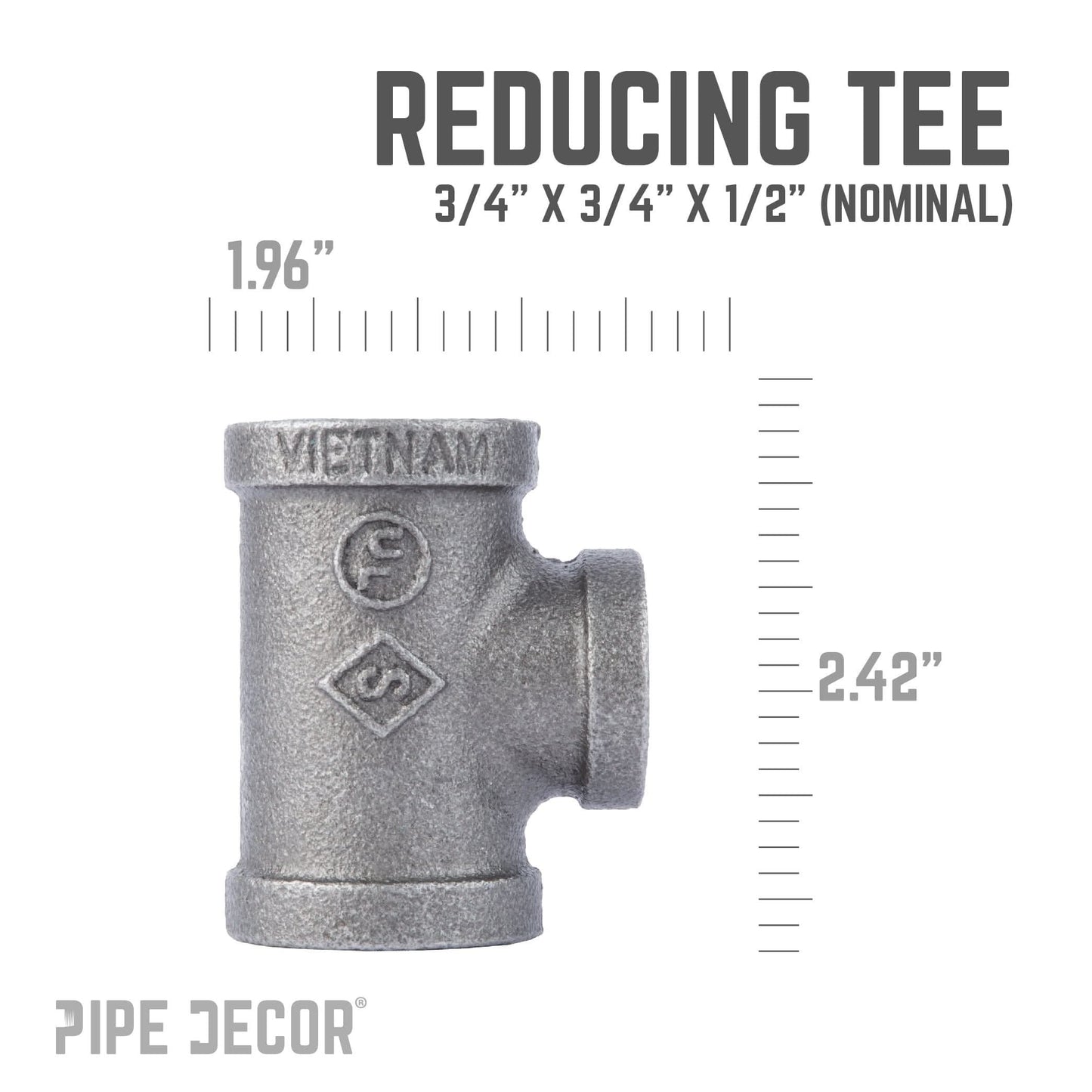 3/4 in. x 3/4 in. x 1/2 in. Black Reducing Tee