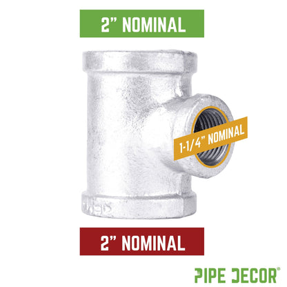 2 in. x 2 in. x 1 1/4 in. Galvanized Iron Reducing Tee