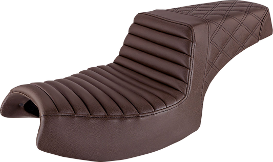 SADDLEMEN Step Up Seat - Front Tuck-n'-Roll/Rear Lattice - Brown - Challenger I20-06-176BR