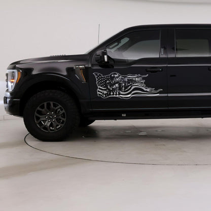 Military Soldier Flag Truck / Car Decal Sticker. Veteran Flag Window Sticker. #6967