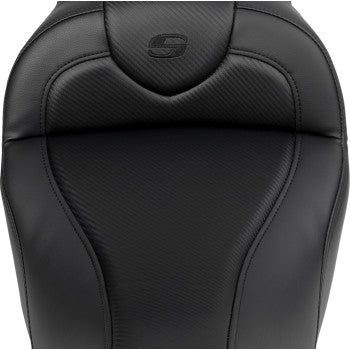 SADDLEMEN Roadsofa™ Seat - with Backrest - Carbon Fiber - Black Stitch - FL '08-'19 A808-07R-185BLK