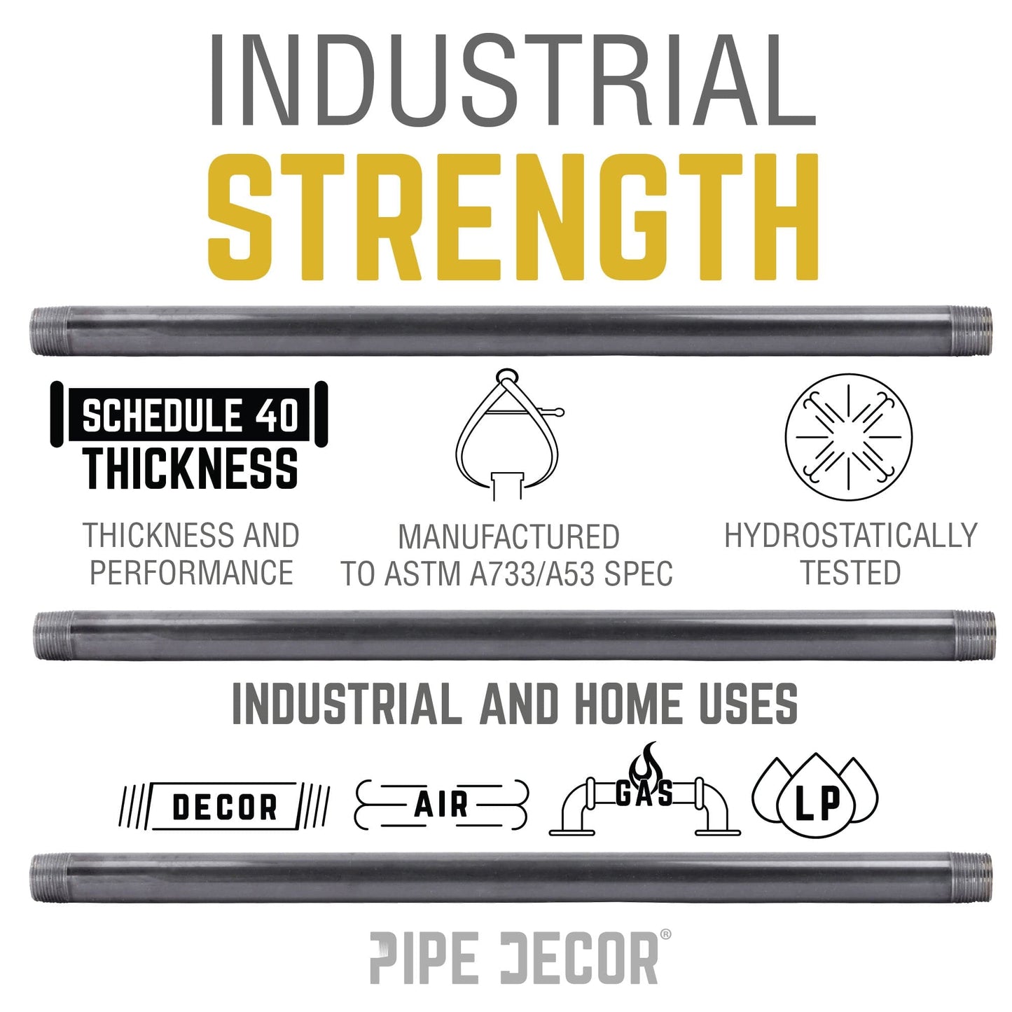 1 in. x 12 in. Black Pipe