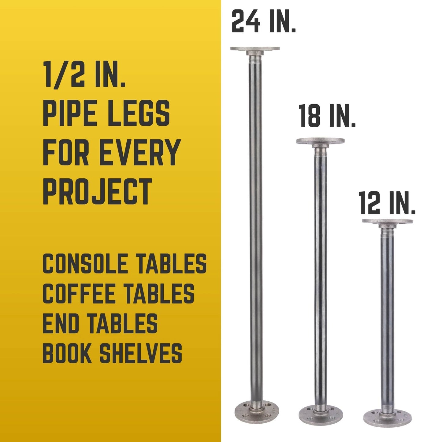 1/2 in. x 18 in. Round Flange Pipe Table Legs - 4 Pack