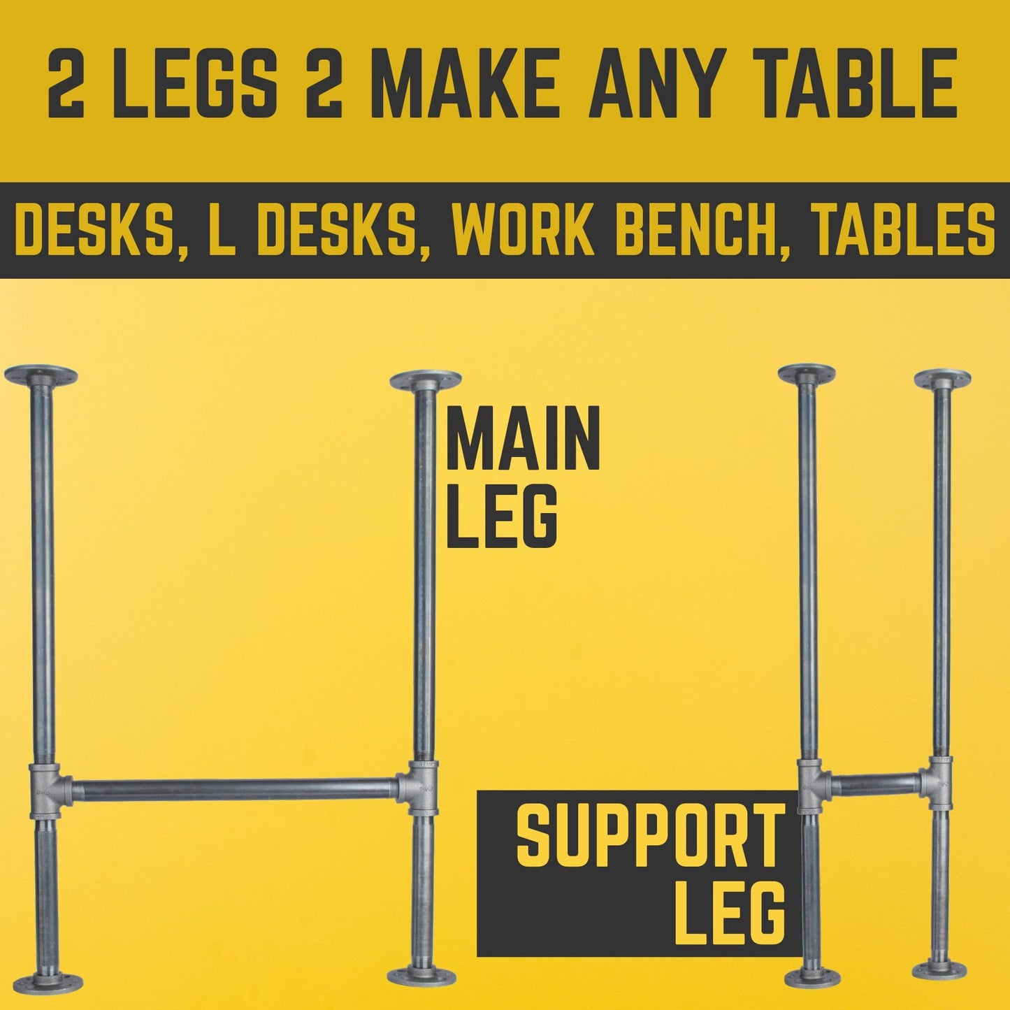 1 in. Heavy Duty H Round Flange Desk Support Leg - 1 Leg