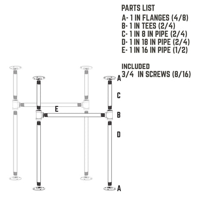 1 in. Heavy Duty H Round Flange Pipe Desk Legs - 2 Pack
