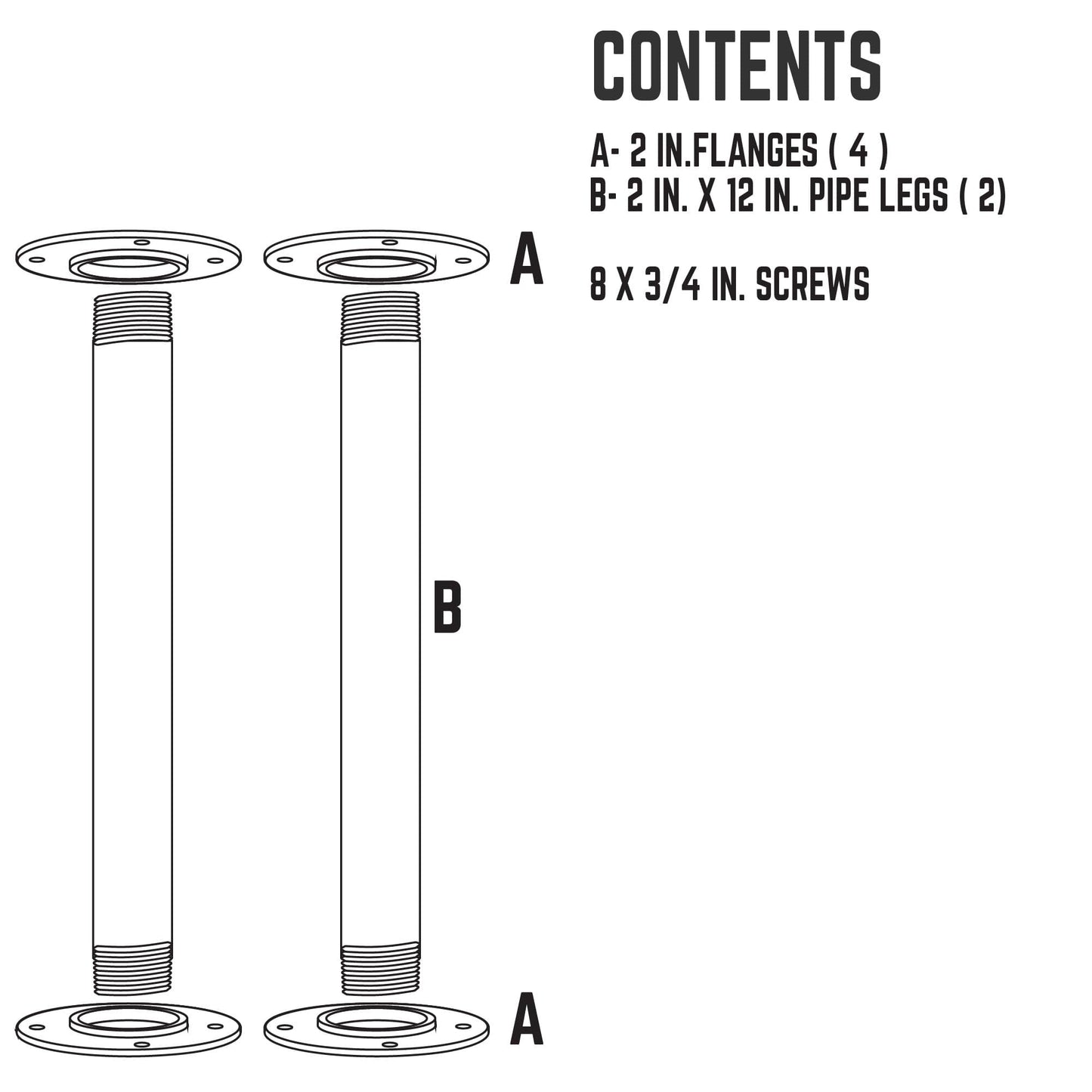 2 in. x 12 in. Round Flange Pipe Table Legs - 2 Pack
