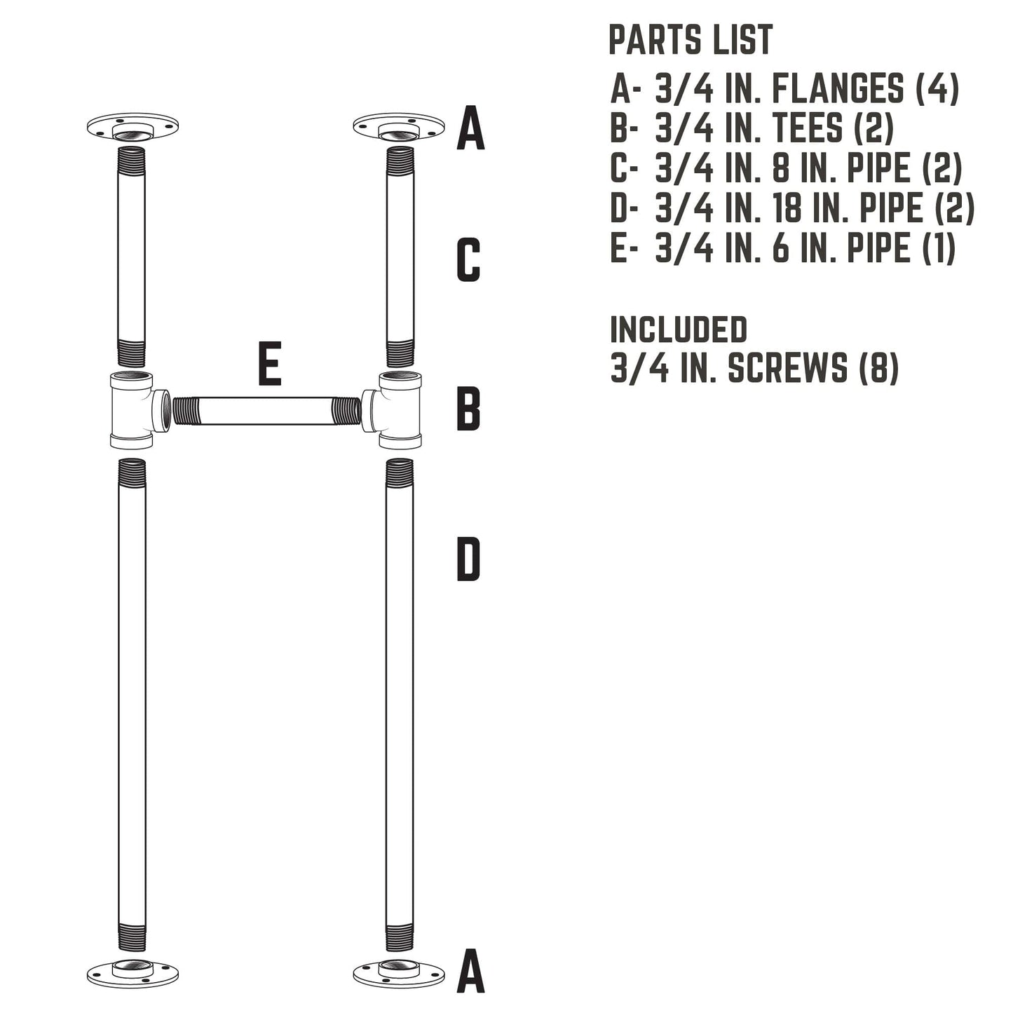 3/4 in. H Pipe Desk Support Leg - 1 Leg