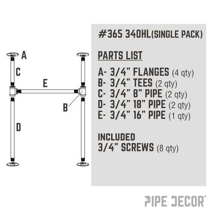 3/4 in. H Pipe Desk Main. Leg - 1 Leg