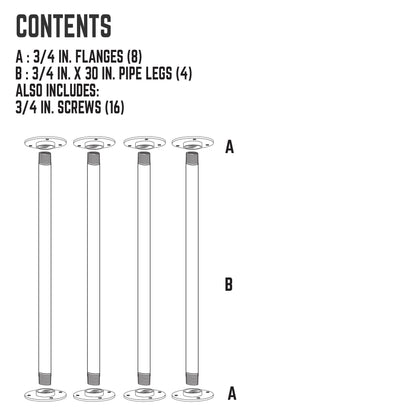 ¾ in. x 30 in. Round Flange Pipe Table Legs - 4 Pack