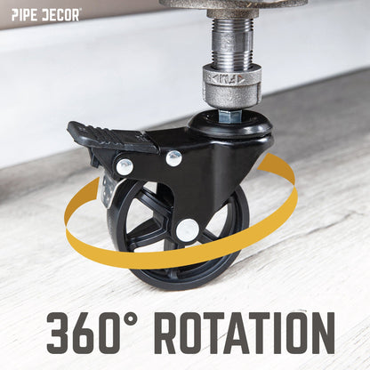 Swivel Caster Wheels for  ¾” Pipe with Locking Mechanism (4-Pack)
