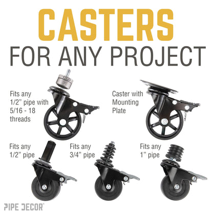 Mounted Swivel Caster Wheels for Wood Furniture with Locking Mechanism (4-Pack)