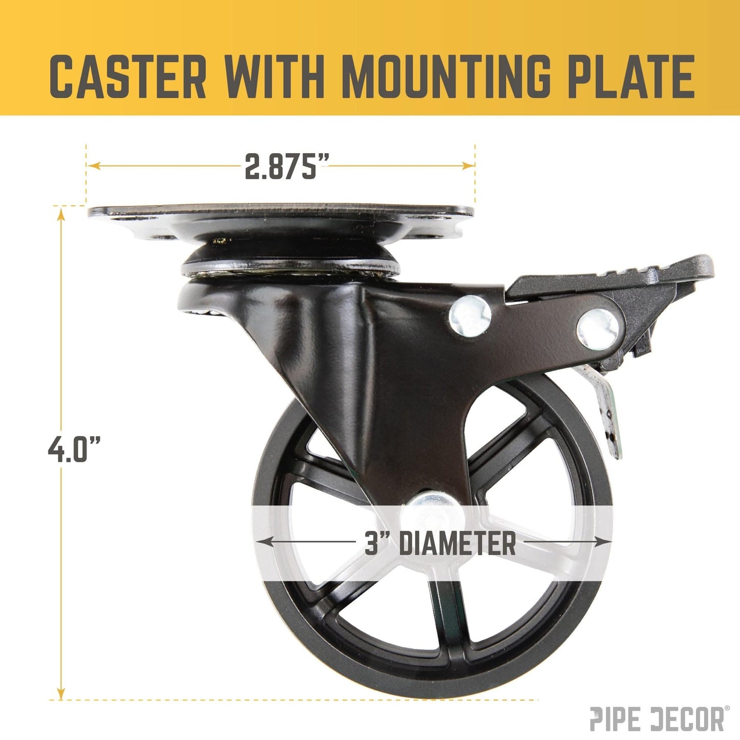 Mounted Swivel Caster Wheels for Wood Furniture with Locking Mechanism (4-Pack)