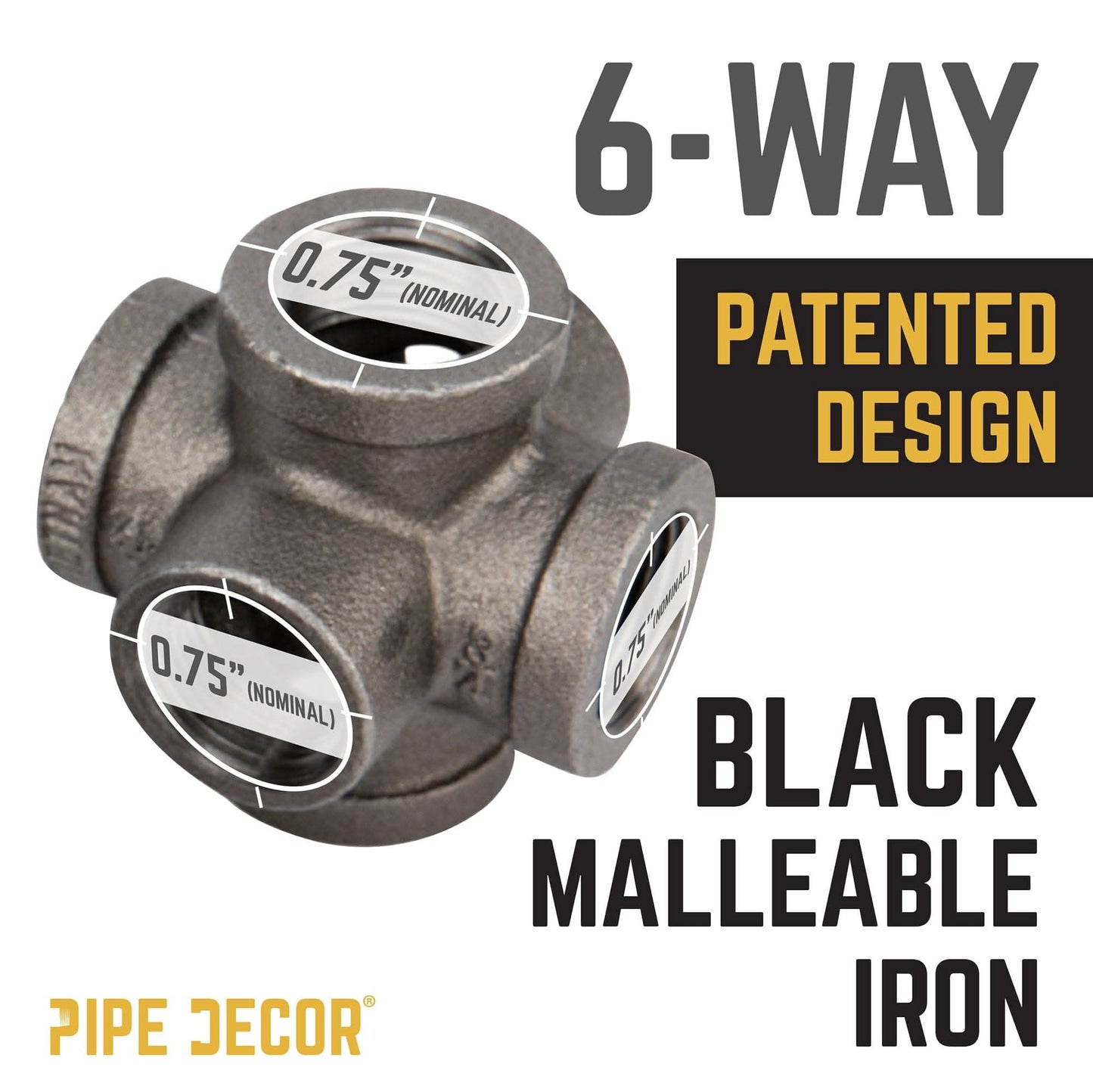 3/4 in. Black 6-Way Fitting