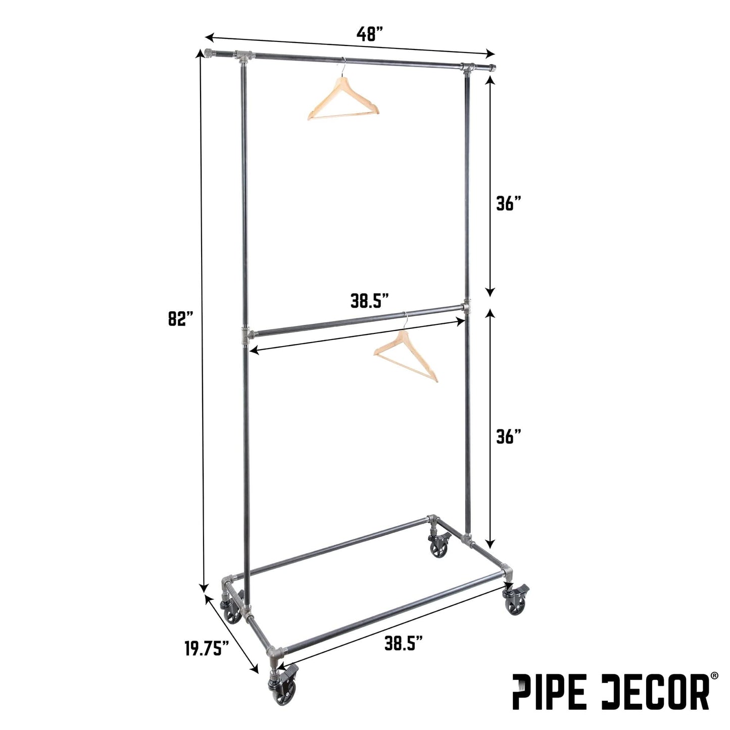 82 in. Rolling Double Rod Clothing Rack