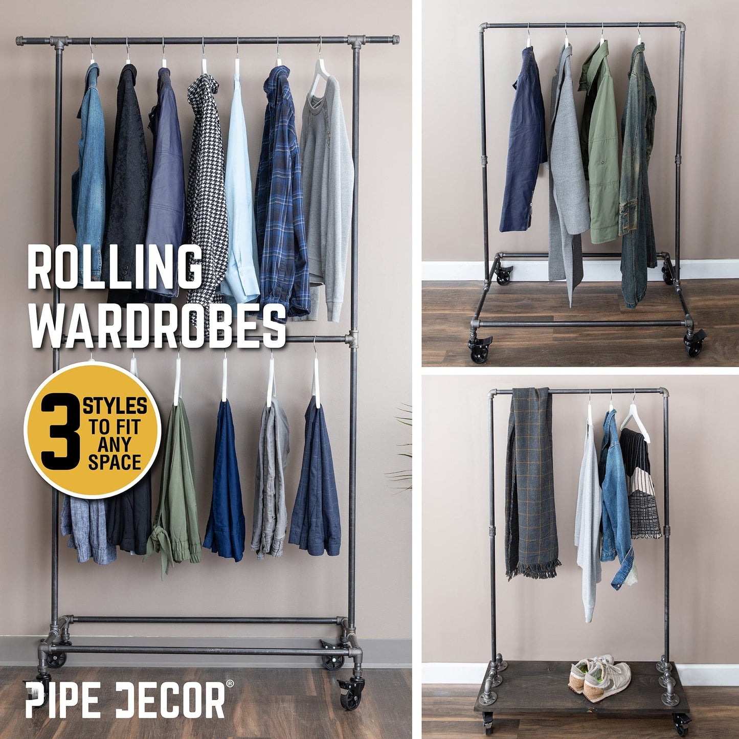 82 in. Rolling Double Rod Clothing Rack