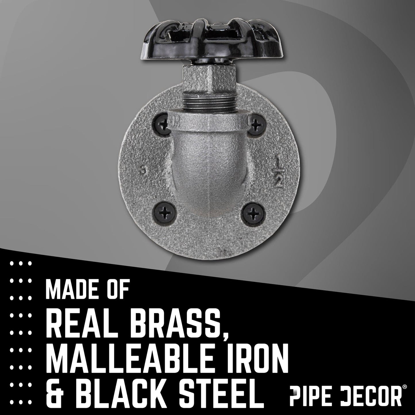 Black Industrial Curved Spigot Wall Hook with Flange (2-Pack)